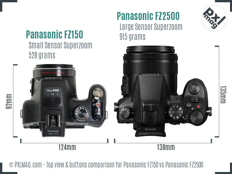 Panasonic FZ150 vs Panasonic FZ2500 top view buttons comparison