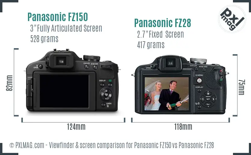 Panasonic FZ150 vs Panasonic FZ28 Screen and Viewfinder comparison