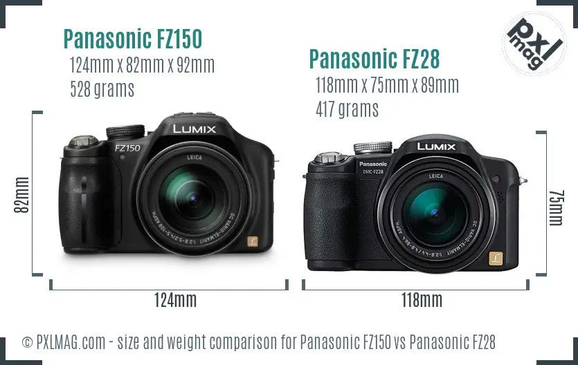 Panasonic FZ150 vs Panasonic FZ28 size comparison