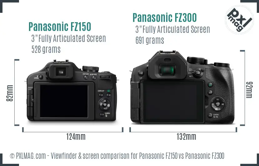 Panasonic FZ150 vs Panasonic FZ300 Screen and Viewfinder comparison