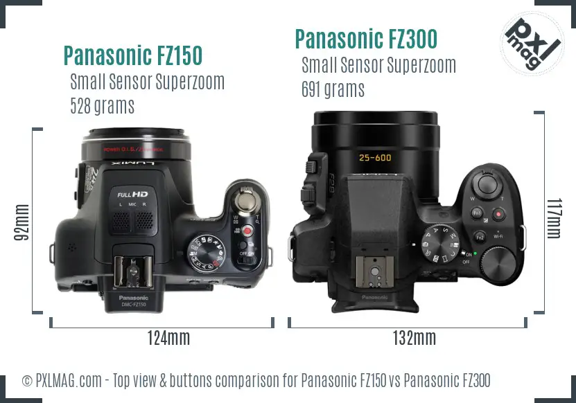 Panasonic FZ150 vs Panasonic FZ300 top view buttons comparison