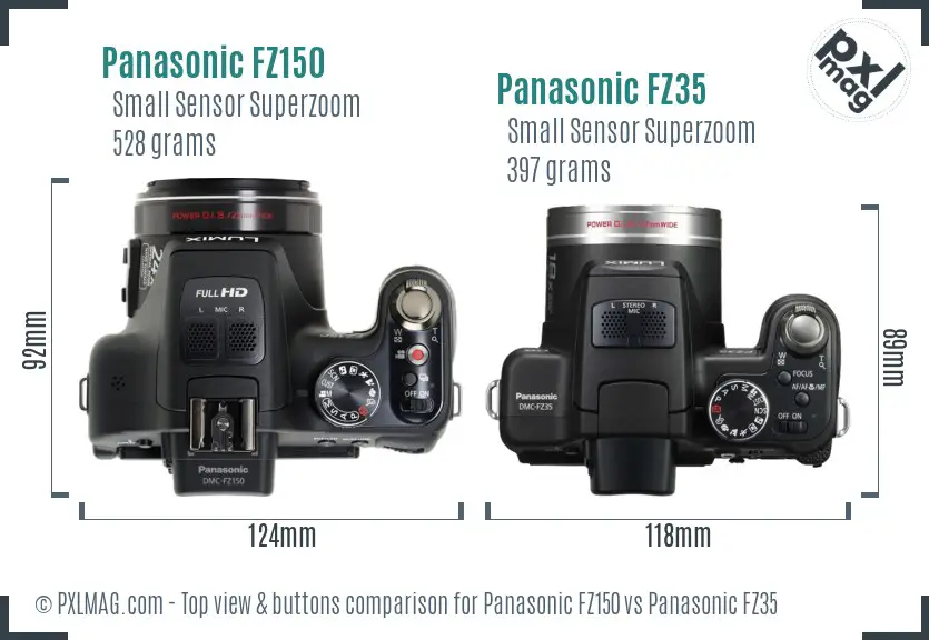 Panasonic FZ150 vs Panasonic FZ35 top view buttons comparison