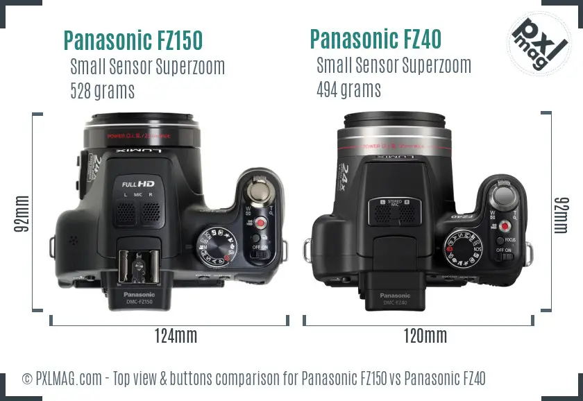 Panasonic FZ150 vs Panasonic FZ40 top view buttons comparison
