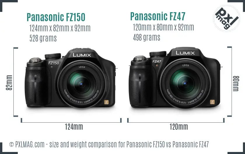 Panasonic FZ150 vs Panasonic FZ47 size comparison