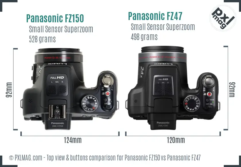 Panasonic FZ150 vs Panasonic FZ47 top view buttons comparison