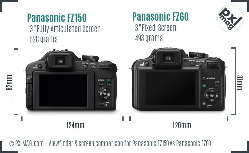 Panasonic FZ150 vs Panasonic FZ60 Screen and Viewfinder comparison