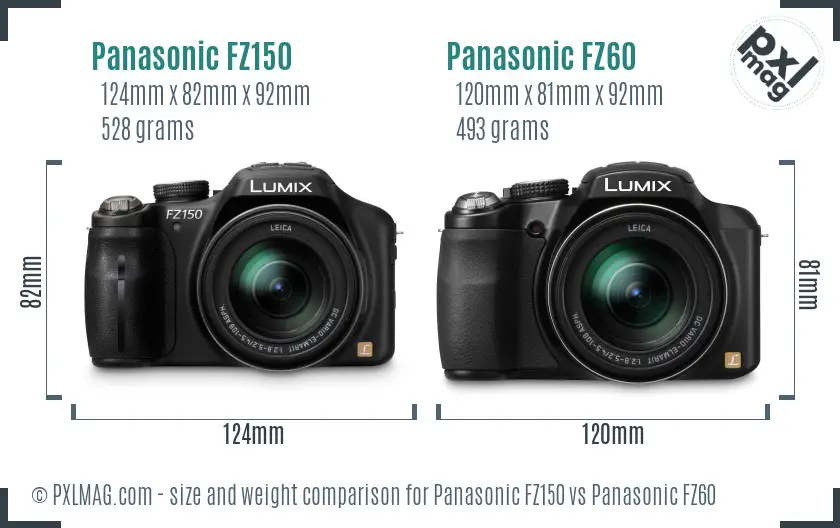 Panasonic FZ150 vs Panasonic FZ60 size comparison