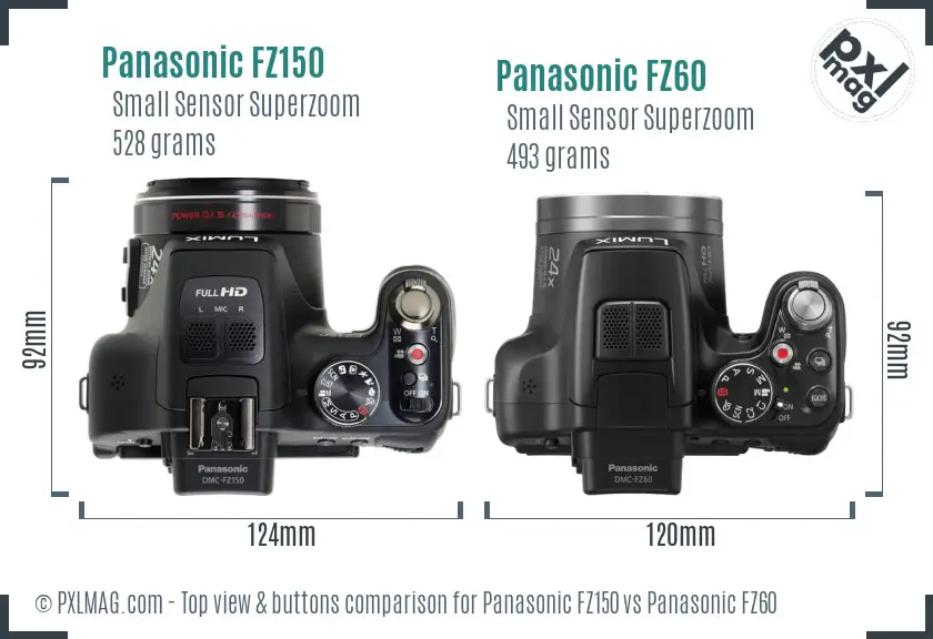 Panasonic FZ150 vs Panasonic FZ60 top view buttons comparison