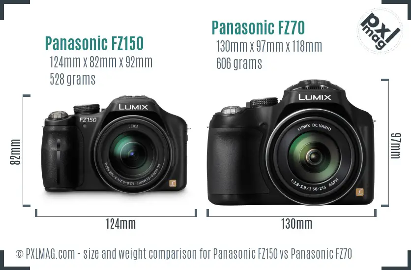Panasonic FZ150 vs Panasonic FZ70 size comparison