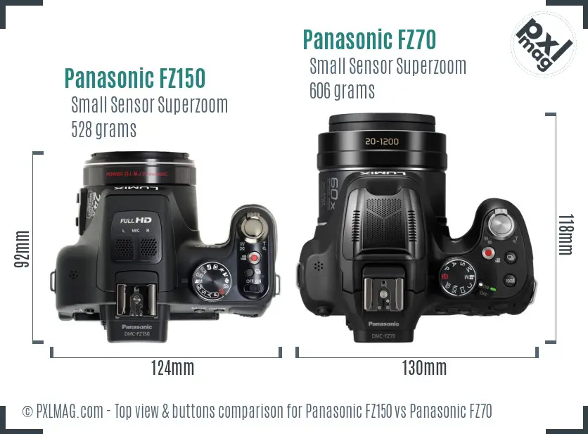 Panasonic FZ150 vs Panasonic FZ70 top view buttons comparison