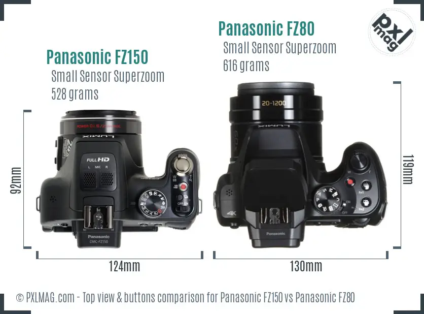 Panasonic FZ150 vs Panasonic FZ80 top view buttons comparison