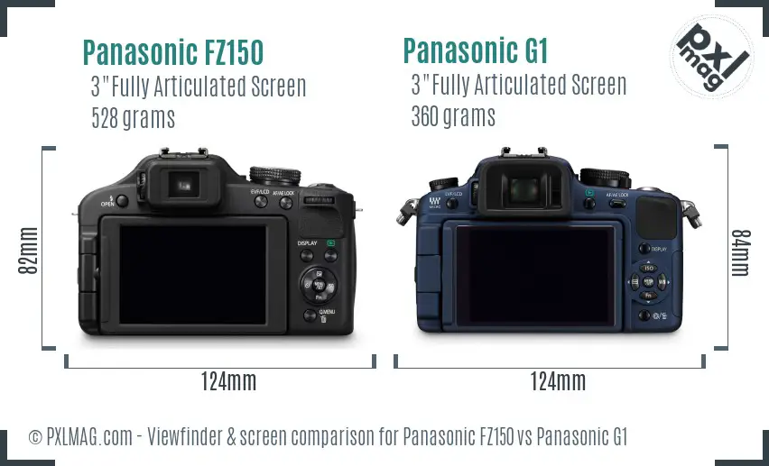 Panasonic FZ150 vs Panasonic G1 Screen and Viewfinder comparison