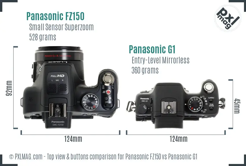 Panasonic FZ150 vs Panasonic G1 top view buttons comparison