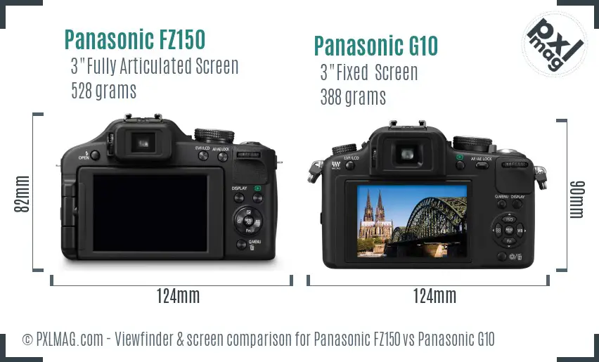 Panasonic FZ150 vs Panasonic G10 Screen and Viewfinder comparison