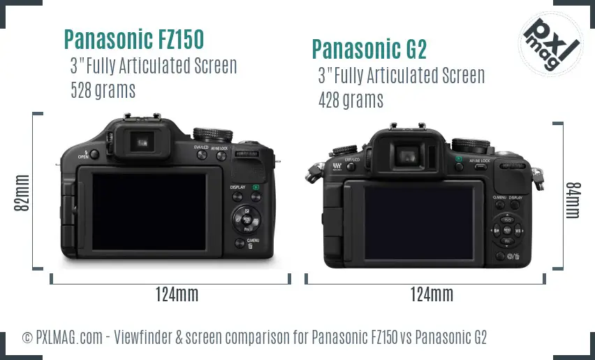 Panasonic FZ150 vs Panasonic G2 Screen and Viewfinder comparison