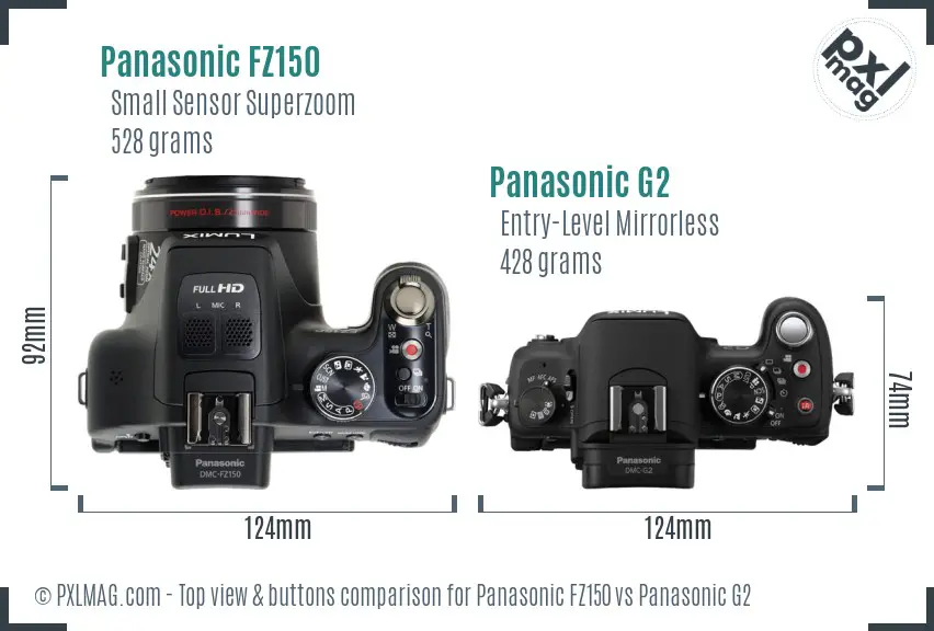 Panasonic FZ150 vs Panasonic G2 top view buttons comparison