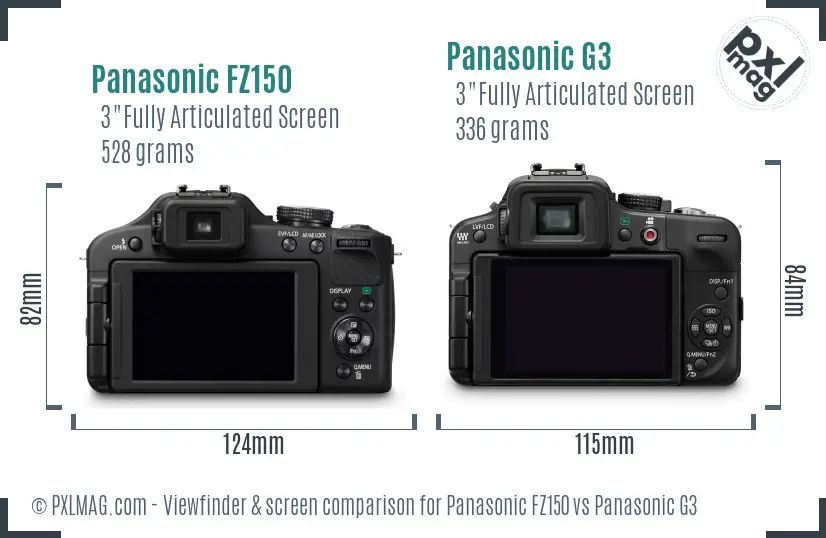 Panasonic FZ150 vs Panasonic G3 Screen and Viewfinder comparison