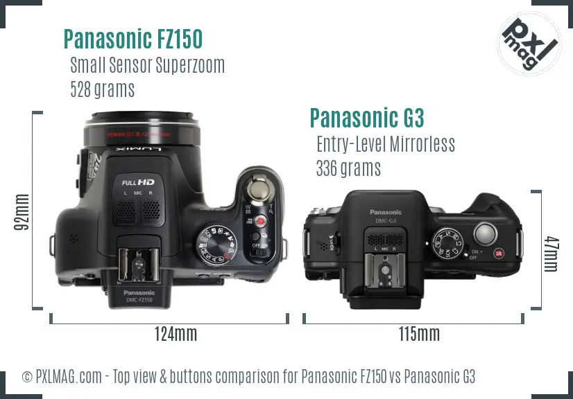 Panasonic FZ150 vs Panasonic G3 top view buttons comparison