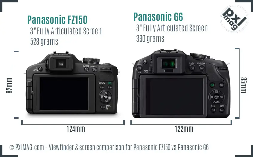 Panasonic FZ150 vs Panasonic G6 Screen and Viewfinder comparison