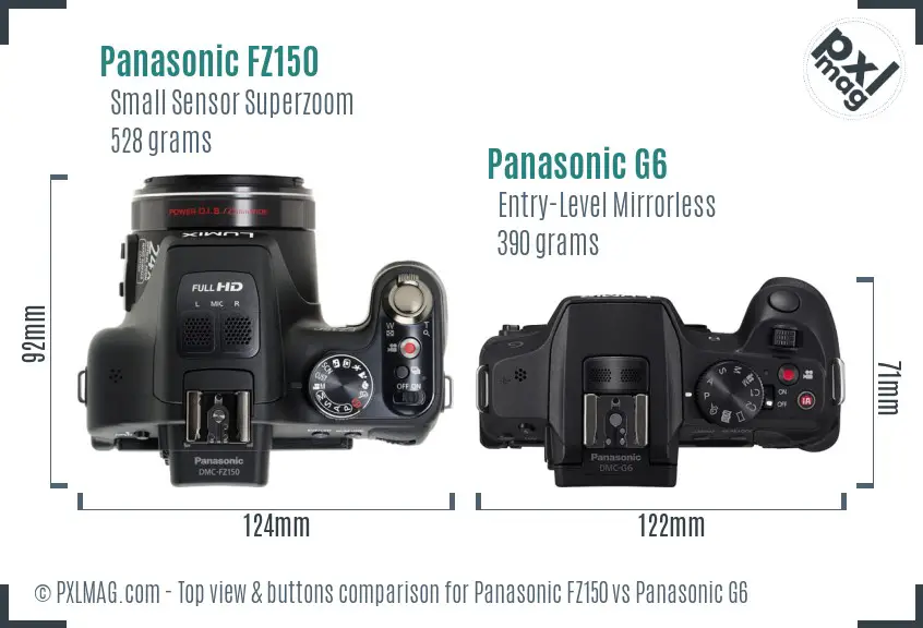 Panasonic FZ150 vs Panasonic G6 top view buttons comparison