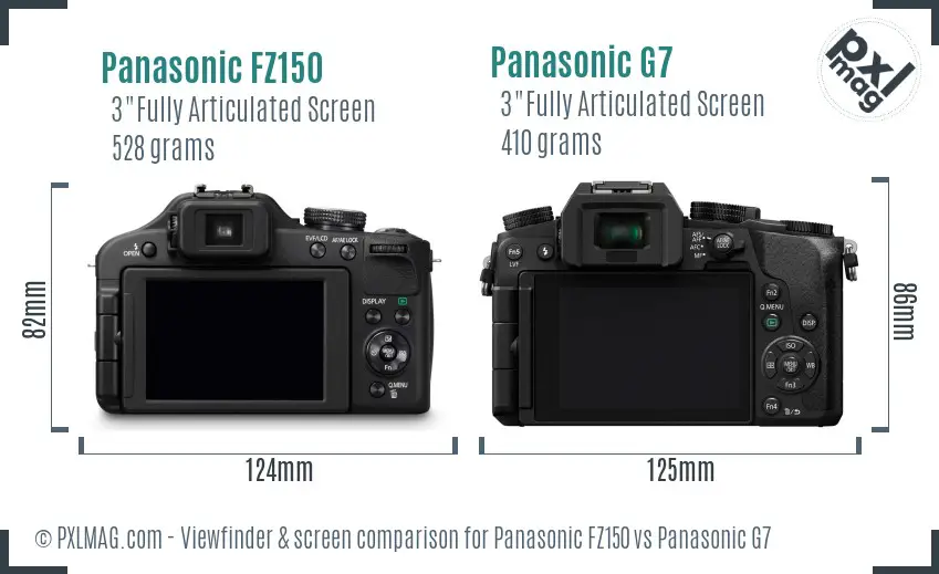 Panasonic FZ150 vs Panasonic G7 Screen and Viewfinder comparison