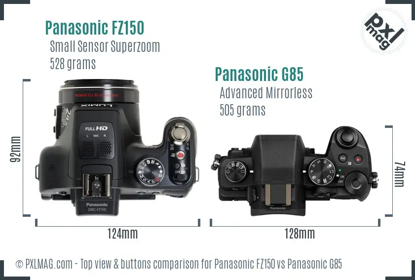 Panasonic FZ150 vs Panasonic G85 top view buttons comparison