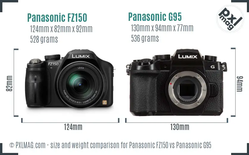 Panasonic FZ150 vs Panasonic G95 size comparison