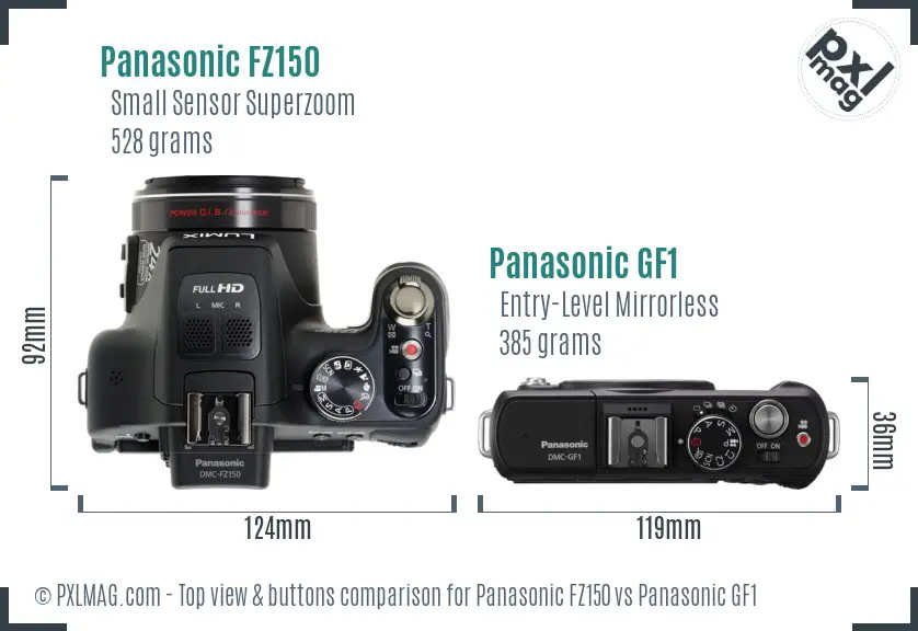 Panasonic FZ150 vs Panasonic GF1 top view buttons comparison