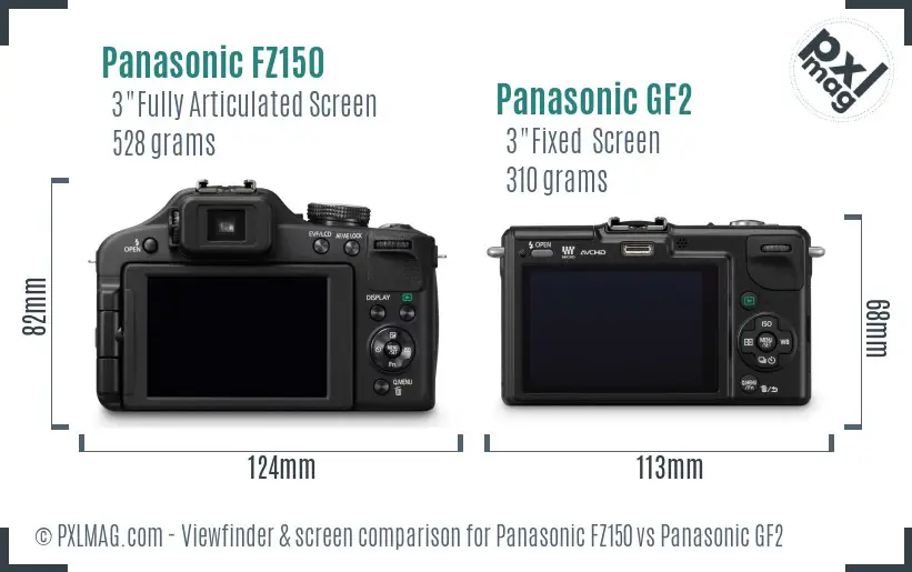 Panasonic FZ150 vs Panasonic GF2 Screen and Viewfinder comparison