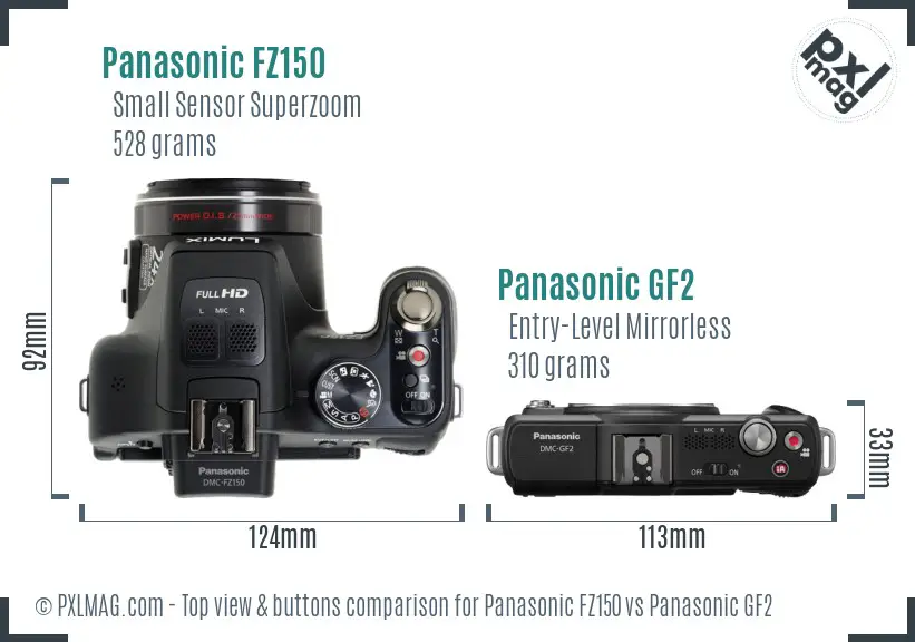 Panasonic FZ150 vs Panasonic GF2 top view buttons comparison