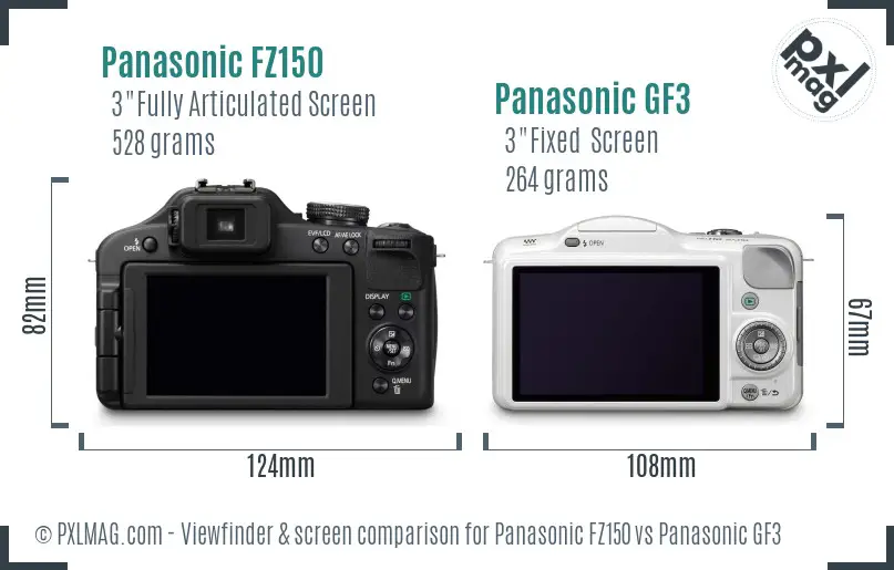 Panasonic FZ150 vs Panasonic GF3 Screen and Viewfinder comparison