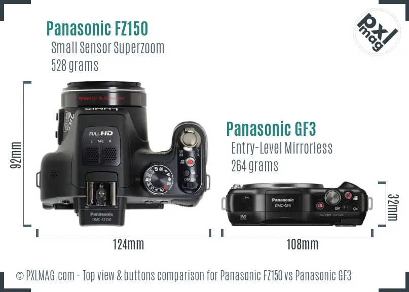 Panasonic FZ150 vs Panasonic GF3 top view buttons comparison