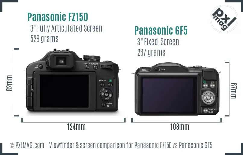 Panasonic FZ150 vs Panasonic GF5 Screen and Viewfinder comparison