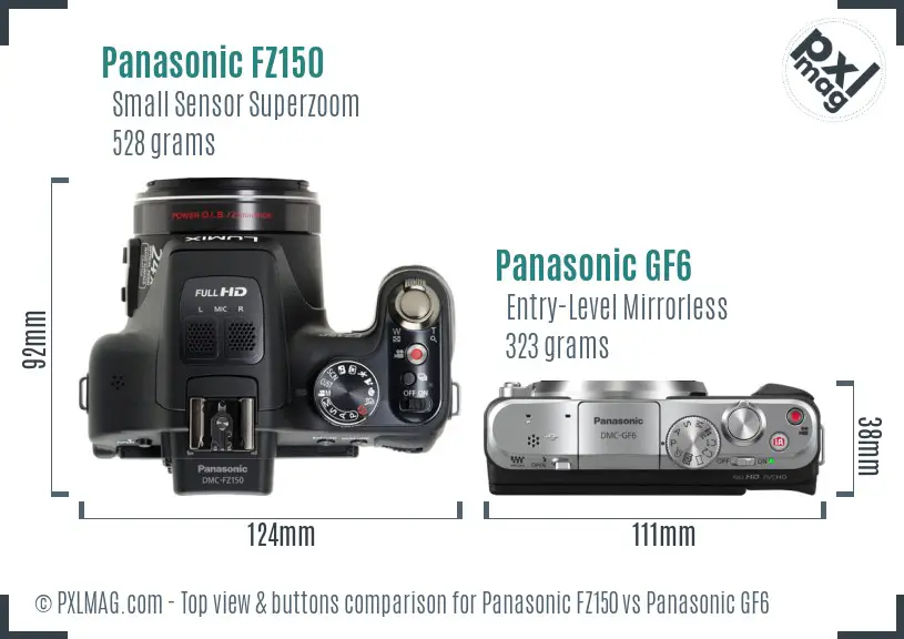 Panasonic FZ150 vs Panasonic GF6 top view buttons comparison