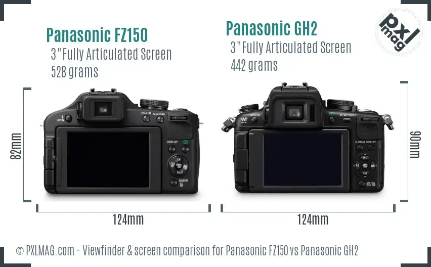 Panasonic FZ150 vs Panasonic GH2 Screen and Viewfinder comparison