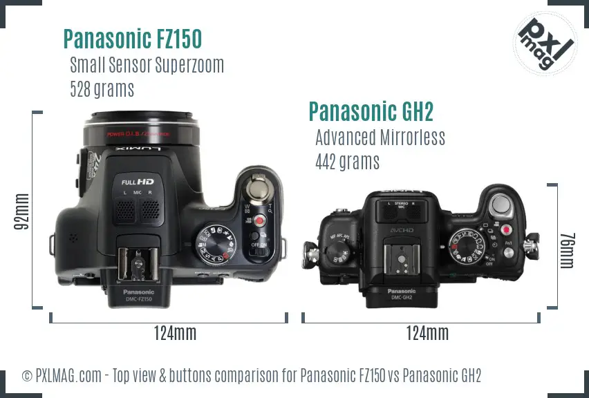 Panasonic FZ150 vs Panasonic GH2 top view buttons comparison