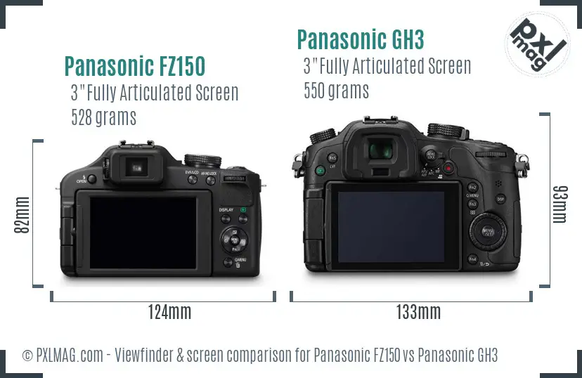 Panasonic FZ150 vs Panasonic GH3 Screen and Viewfinder comparison