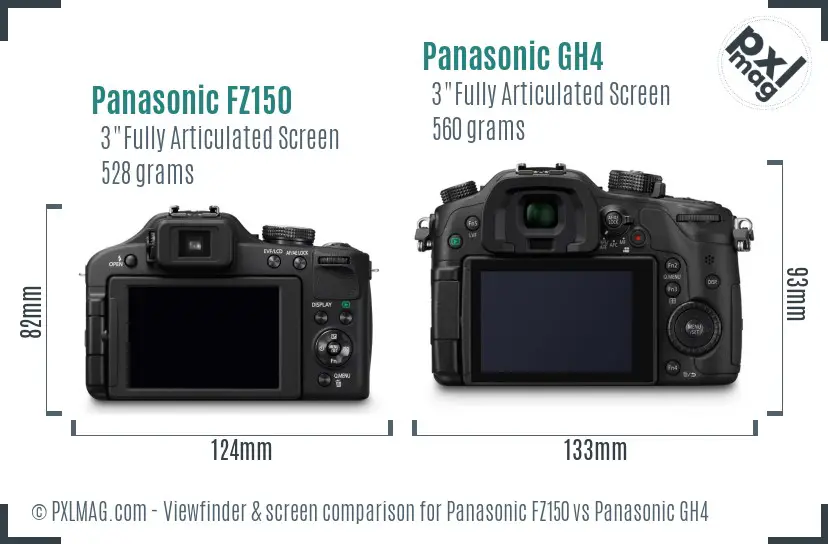 Panasonic FZ150 vs Panasonic GH4 Screen and Viewfinder comparison