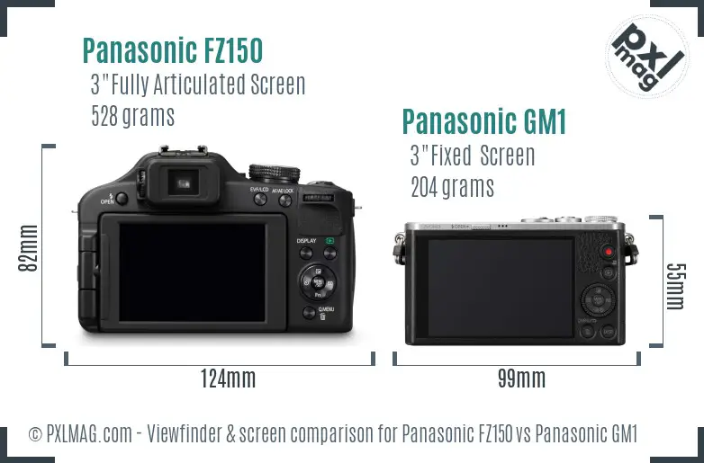 Panasonic FZ150 vs Panasonic GM1 Screen and Viewfinder comparison