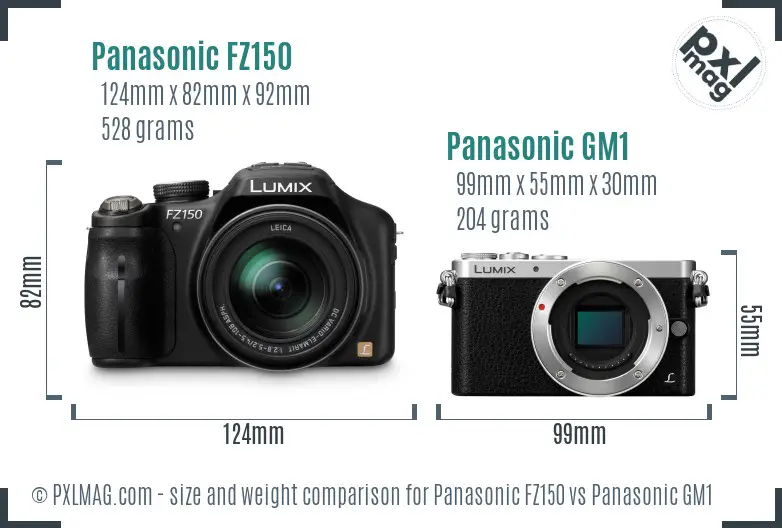 Panasonic FZ150 vs Panasonic GM1 size comparison