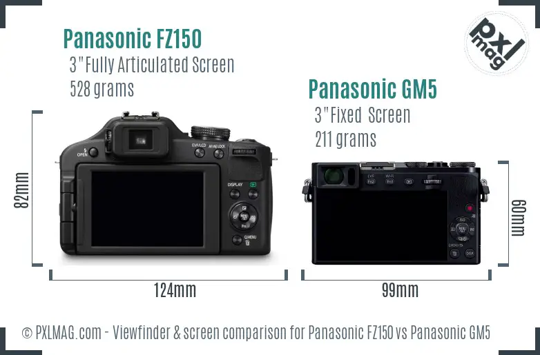 Panasonic FZ150 vs Panasonic GM5 Screen and Viewfinder comparison
