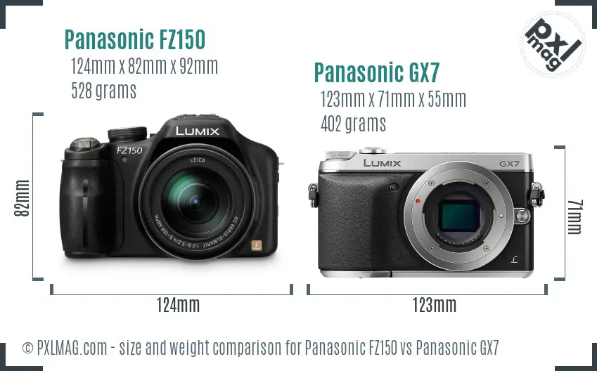 Panasonic FZ150 vs Panasonic GX7 size comparison