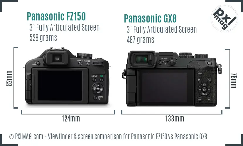 Panasonic FZ150 vs Panasonic GX8 Screen and Viewfinder comparison