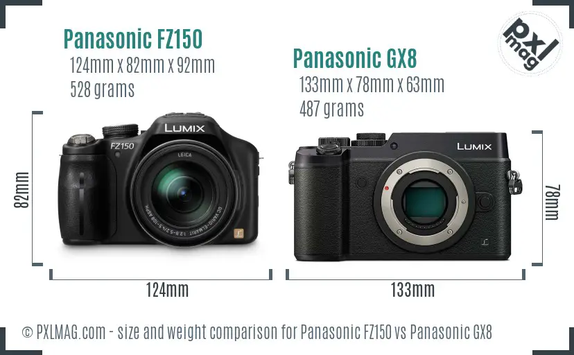 Panasonic FZ150 vs Panasonic GX8 size comparison