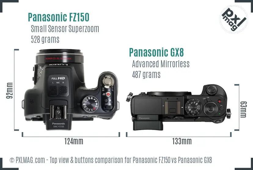 Panasonic FZ150 vs Panasonic GX8 top view buttons comparison