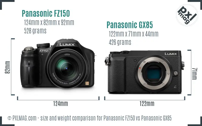 Panasonic FZ150 vs Panasonic GX85 size comparison