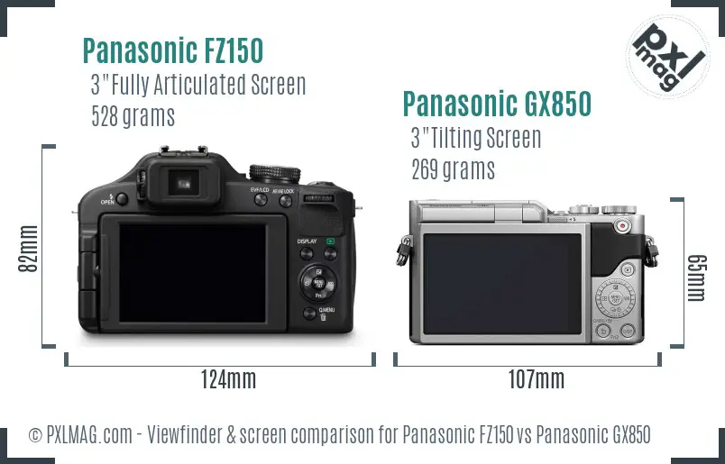 Panasonic FZ150 vs Panasonic GX850 Screen and Viewfinder comparison