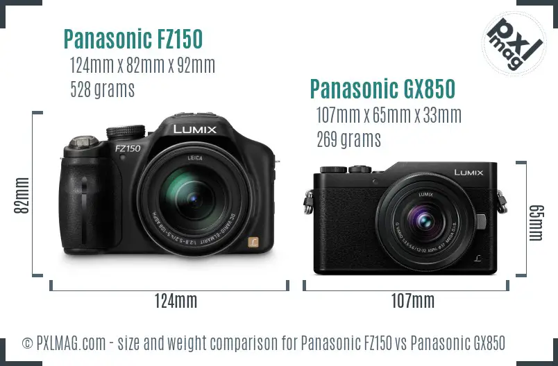Panasonic FZ150 vs Panasonic GX850 size comparison