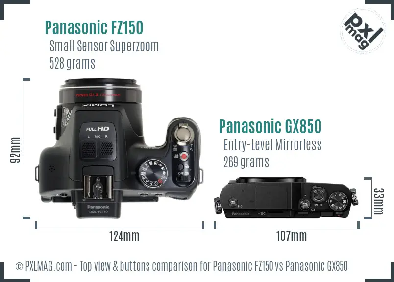 Panasonic FZ150 vs Panasonic GX850 top view buttons comparison