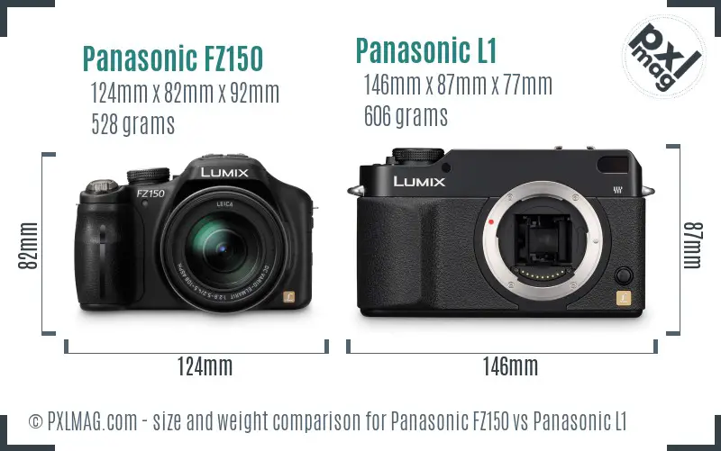 Panasonic FZ150 vs Panasonic L1 size comparison